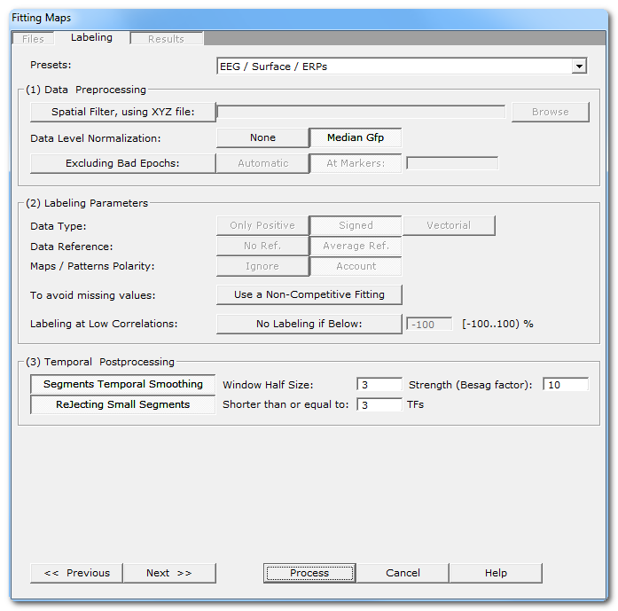 fitting parameters dialog