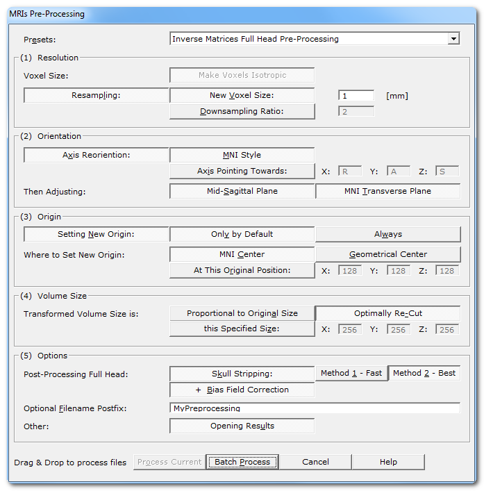 MRIs Preprocessing Dialog